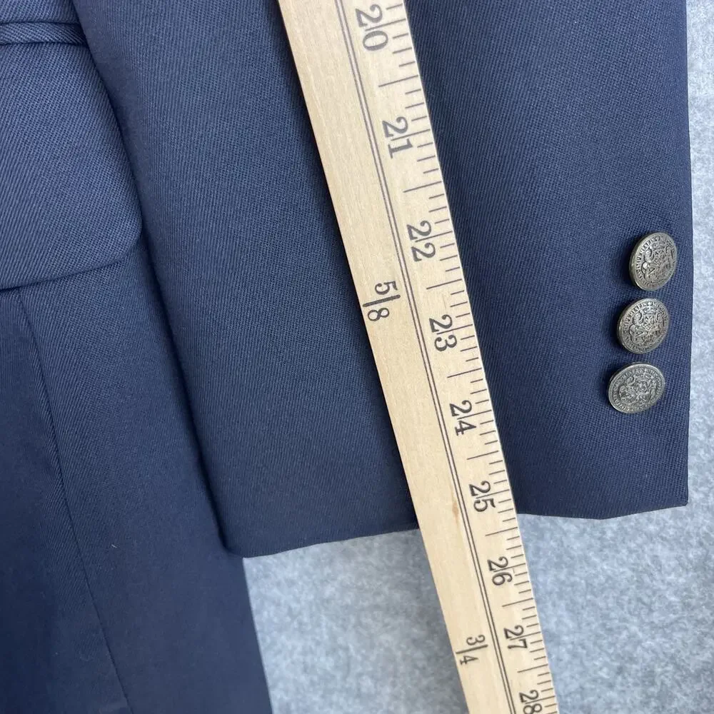 Oscar De La‎ Renta Blazer Jacket Mens 42L Blue Wool Double Breasted Gold Button